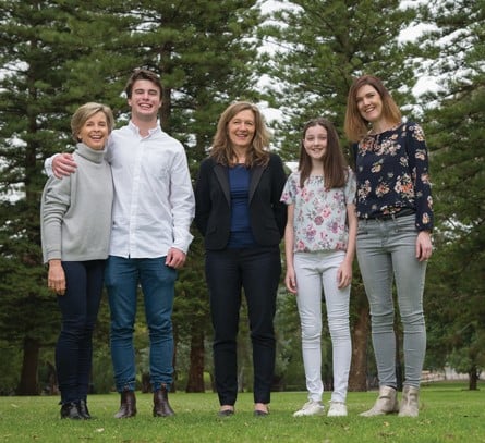 Janine and William Goyder, paediatric endocrinologist Professor Liz Davis, and Amanda and Cleo Zuvela long for a cure for type 1 diabetes