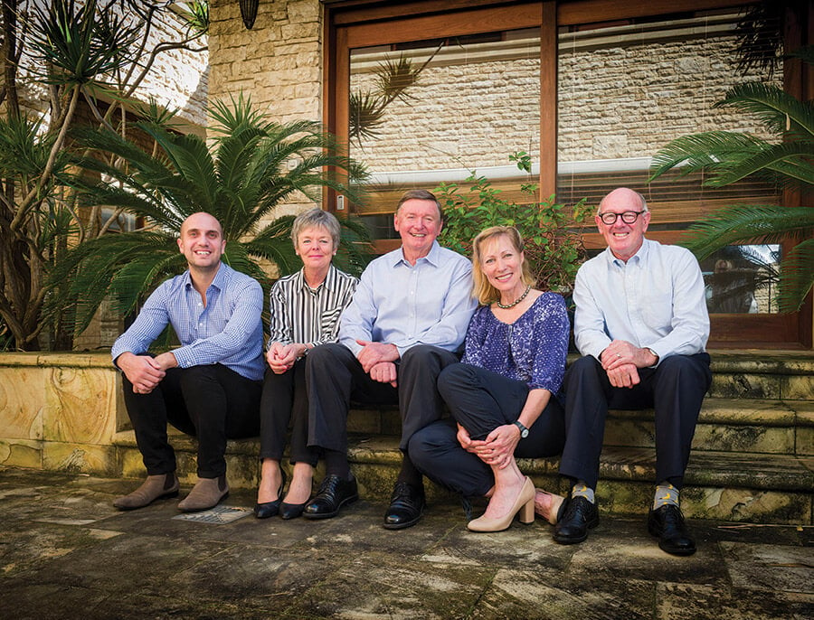 Miss Mary McCusker with McCusker Foundation Trustees (from left) Mark Bellini, Carolyn McCusker, Malcolm and Tonya McCusker, and Denis Reynolds